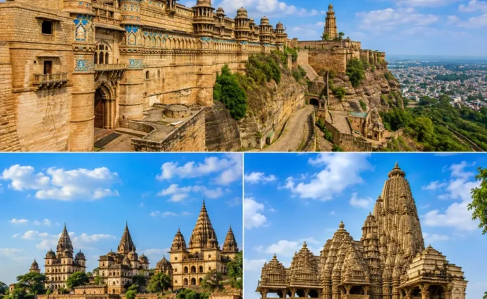 Gwalior Orchha Khajuraho Tour Package featuring Gwalior Fort, Orchha Fort Complex, Raja Ram Temple and Khajuraho Temples.