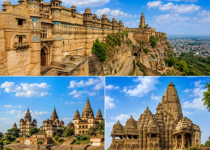 Gwalior Orchha Khajuraho Tour Package featuring Gwalior Fort, Orchha Fort Complex, Raja Ram Temple and Khajuraho Temples.