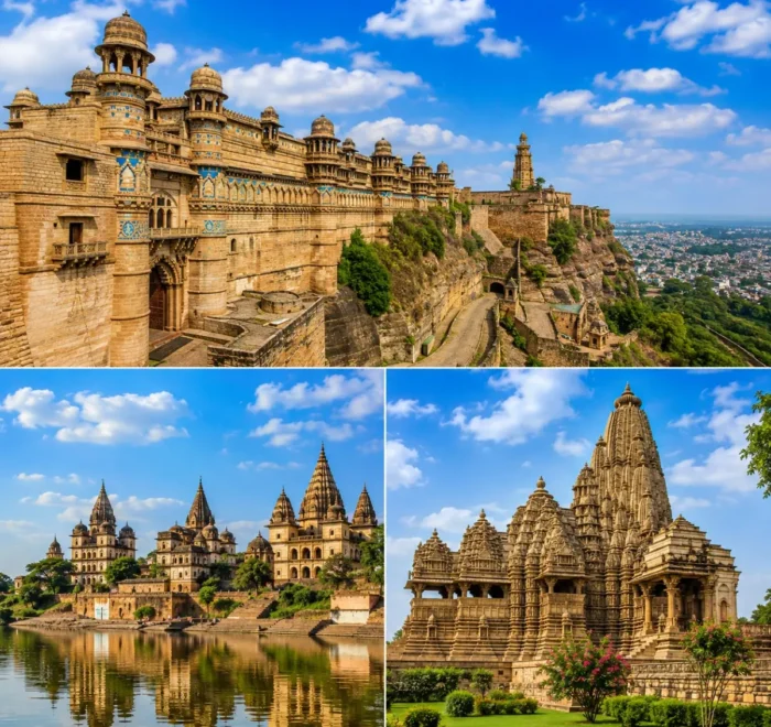 Gwalior Orchha Khajuraho Tour Package featuring Gwalior Fort, Orchha Fort Complex, Raja Ram Temple and Khajuraho Temples.
