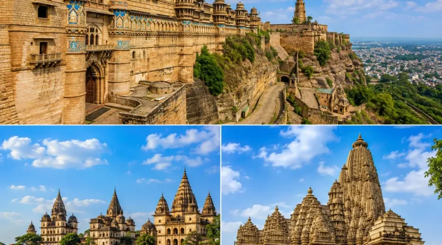 Gwalior Orchha Khajuraho Tour Package featuring Gwalior Fort, Orchha Fort Complex, Raja Ram Temple and Khajuraho Temples.
