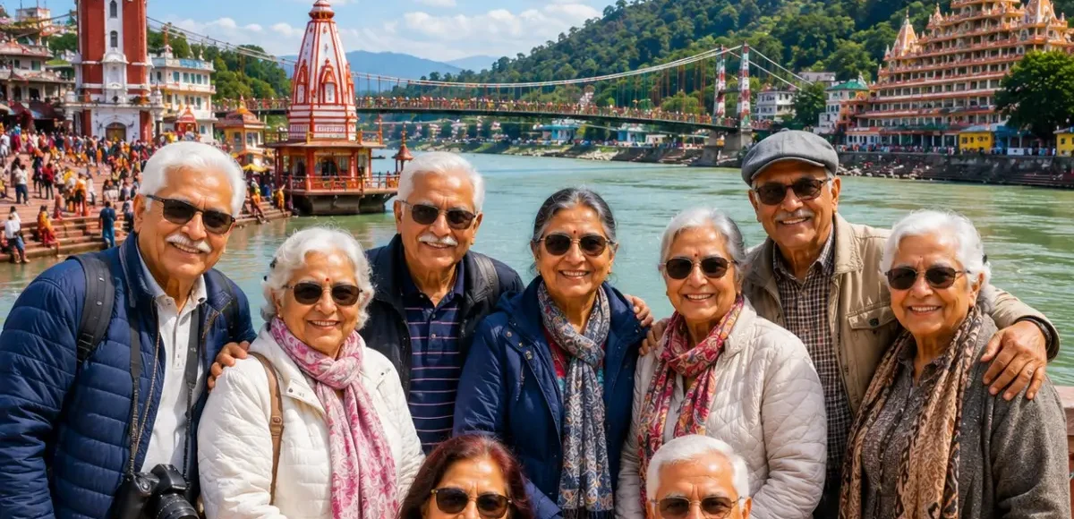 Haridwar Rishikesh Senior Citizen Tour Package featuring Har Ki Pauri, Ganga Aarti, Lakshman Jhula, Ram Jhula and peaceful spiritual experiences.