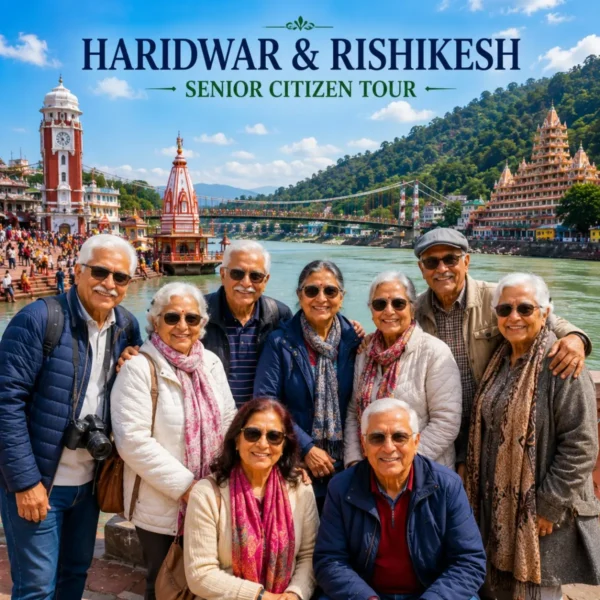 Haridwar Rishikesh Senior Citizen Tour Package featuring Har Ki Pauri, Ganga Aarti, Lakshman Jhula, Ram Jhula and peaceful spiritual experiences.