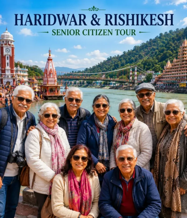 Haridwar Rishikesh Senior Citizen Tour Package featuring Har Ki Pauri, Ganga Aarti, Lakshman Jhula, Ram Jhula and peaceful spiritual experiences.