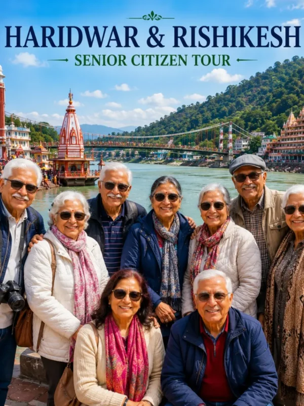 Haridwar Rishikesh Senior Citizen Tour Package featuring Har Ki Pauri, Ganga Aarti, Lakshman Jhula, Ram Jhula and peaceful spiritual experiences.