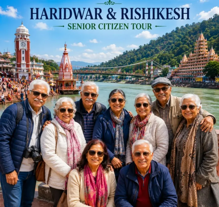 Haridwar Rishikesh Senior Citizen Tour Package featuring Har Ki Pauri, Ganga Aarti, Lakshman Jhula, Ram Jhula and peaceful spiritual experiences.