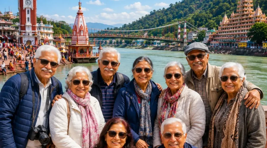Haridwar Rishikesh Senior Citizen Tour Package featuring Har Ki Pauri, Ganga Aarti, Lakshman Jhula, Ram Jhula and peaceful spiritual experiences.