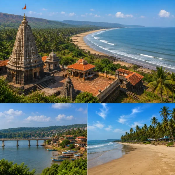 Harihareshwar Shrivardhan Diveagar Tour Package featuring Harihareshwar Beach, Shrivardhan Beach, Diveagar Beach, Harihareshwar Temple and the scenic Konkan coastline.