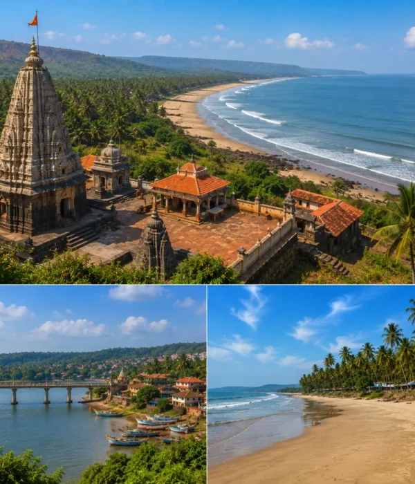 Harihareshwar Shrivardhan Diveagar Tour Package featuring Harihareshwar Beach, Shrivardhan Beach, Diveagar Beach, Harihareshwar Temple and the scenic Konkan coastline.