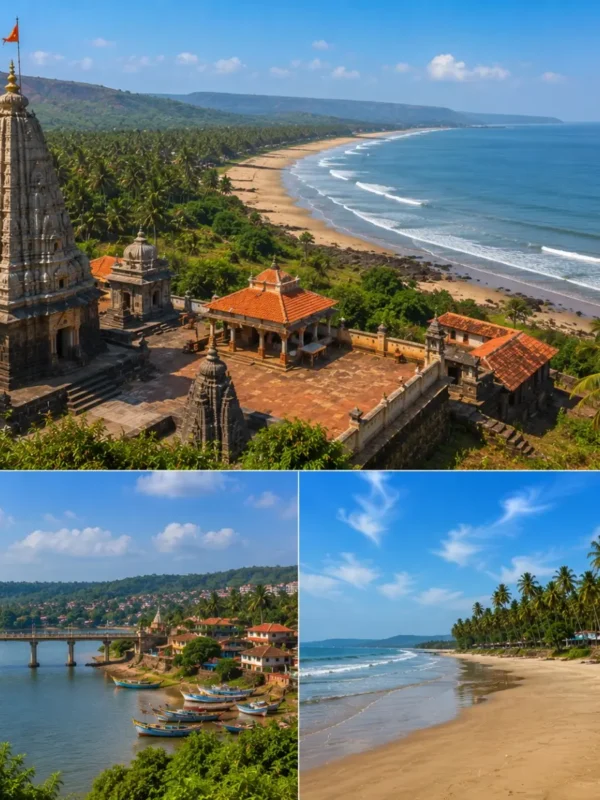 Harihareshwar Shrivardhan Diveagar Tour Package featuring Harihareshwar Beach, Shrivardhan Beach, Diveagar Beach, Harihareshwar Temple and the scenic Konkan coastline.