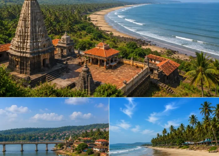 Harihareshwar Shrivardhan Diveagar Tour Package featuring Harihareshwar Beach, Shrivardhan Beach, Diveagar Beach, Harihareshwar Temple and the scenic Konkan coastline.