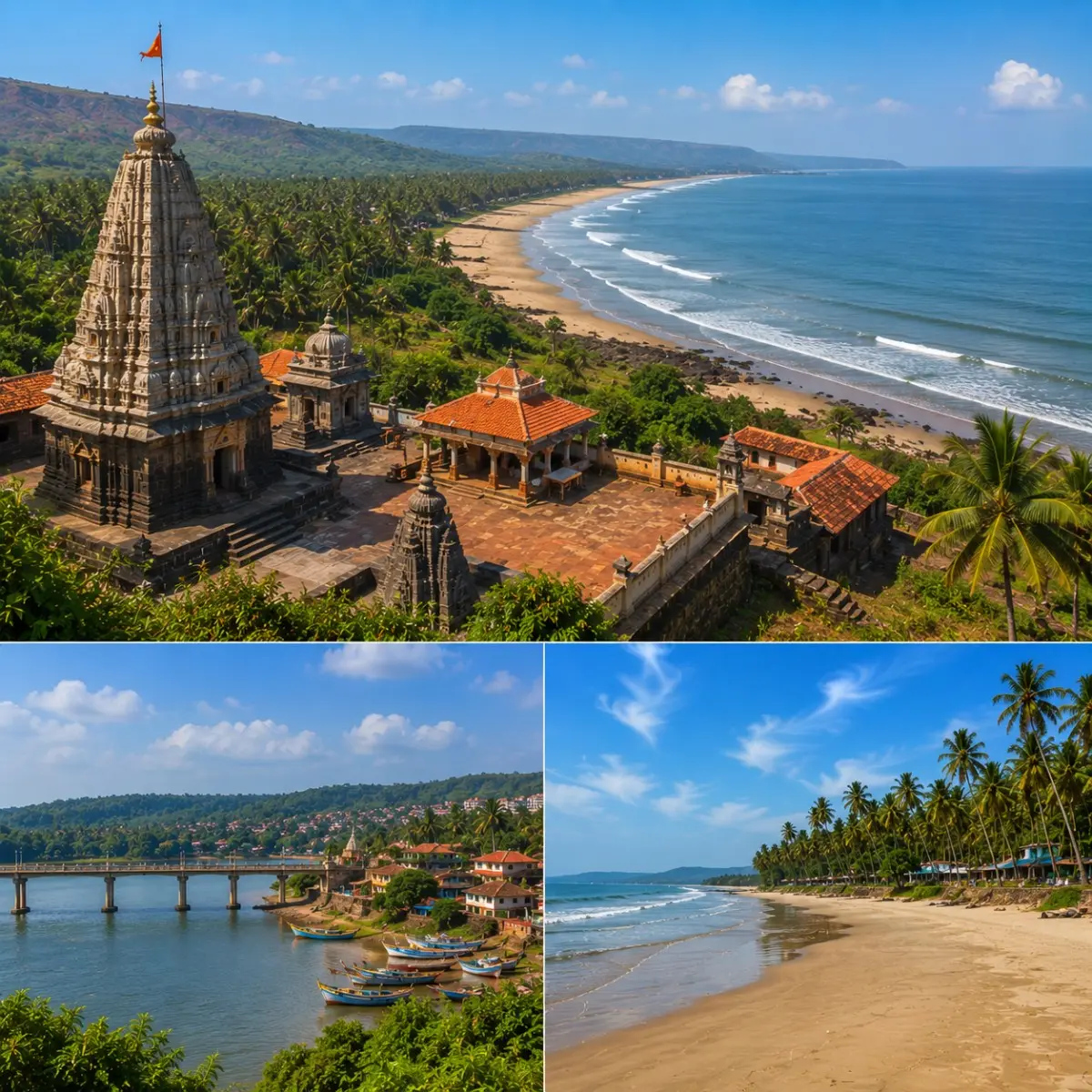 Harihareshwar Shrivardhan Diveagar Tour Package featuring Harihareshwar Beach, Shrivardhan Beach, Diveagar Beach, Harihareshwar Temple and the scenic Konkan coastline.