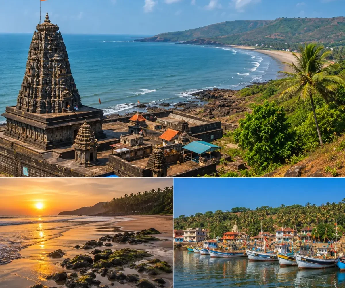 Harihareshwar Shrivardhan Tour Package featuring Harihareshwar Beach, Harihareshwar Temple, Shrivardhan Beach, Diveagar Beach and the scenic Konkan coastline.