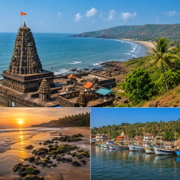 Harihareshwar Shrivardhan Tour Package featuring Harihareshwar Beach, Harihareshwar Temple, Shrivardhan Beach, Diveagar Beach and the scenic Konkan coastline.