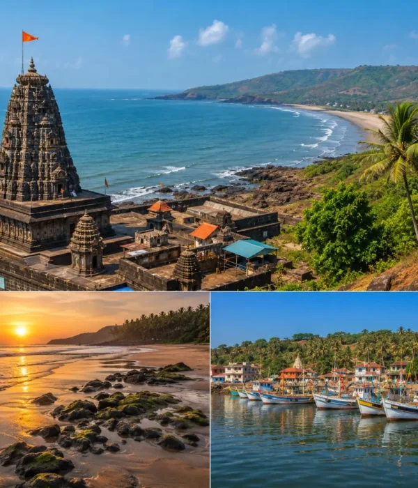 Harihareshwar Shrivardhan Tour Package featuring Harihareshwar Beach, Harihareshwar Temple, Shrivardhan Beach, Diveagar Beach and the scenic Konkan coastline.
