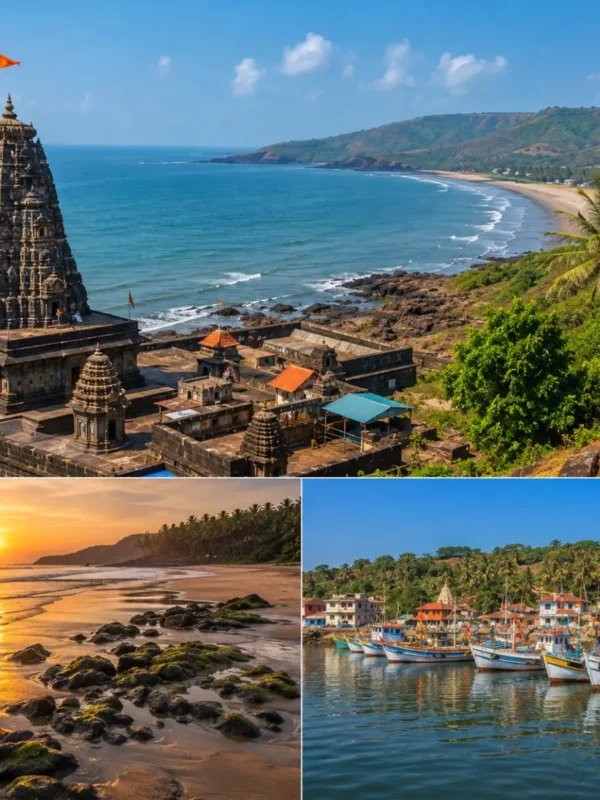 Harihareshwar Shrivardhan Tour Package featuring Harihareshwar Beach, Harihareshwar Temple, Shrivardhan Beach, Diveagar Beach and the scenic Konkan coastline.