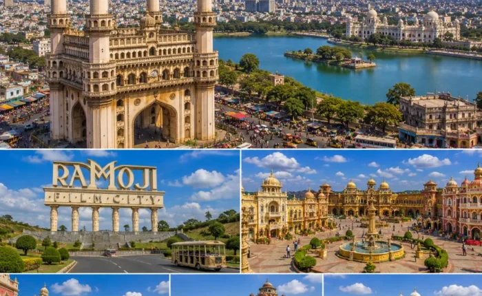 Hyderabad Ramoji Film City Tour Package featuring Charminar, Ramoji Film City, Golconda Fort, Hussain Sagar Lake and Chowmahalla Palace.