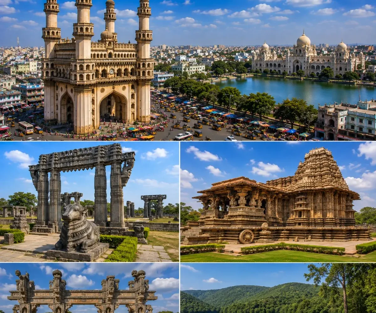 Hyderabad Warangal Ramappa Laknavaram Tour Package featuring Charminar, Warangal Fort, Ramappa Temple, Laknavaram Lake and Thousand Pillar Temple.