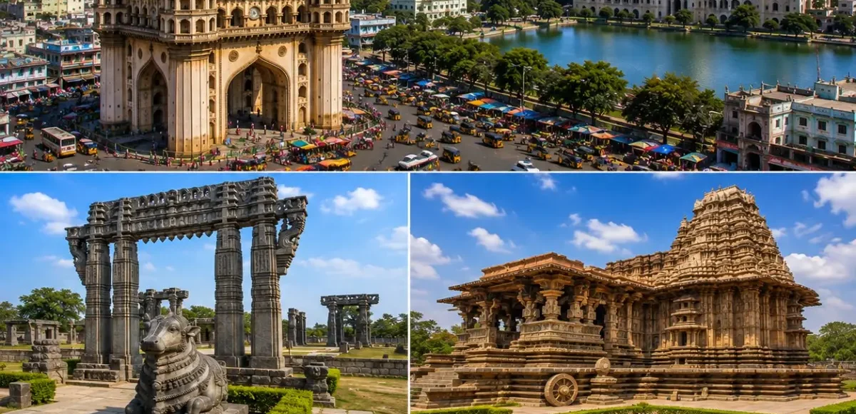 Hyderabad Warangal Ramappa Laknavaram Tour Package featuring Charminar, Warangal Fort, Ramappa Temple, Laknavaram Lake and Thousand Pillar Temple.