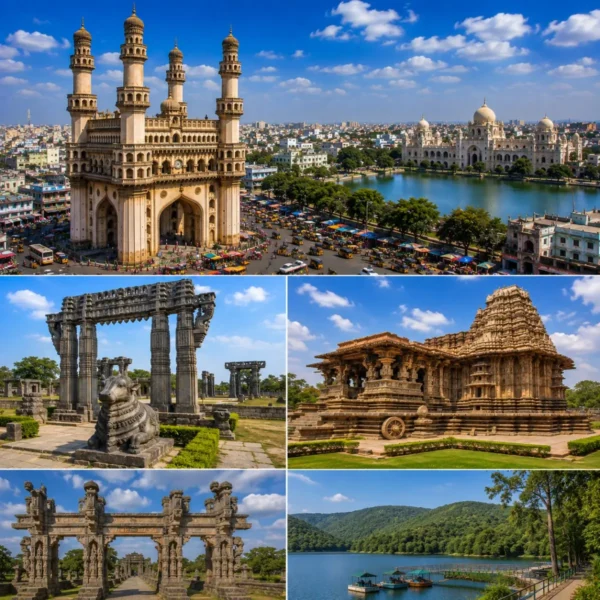 Hyderabad Warangal Ramappa Laknavaram Tour Package featuring Charminar, Warangal Fort, Ramappa Temple, Laknavaram Lake and Thousand Pillar Temple.