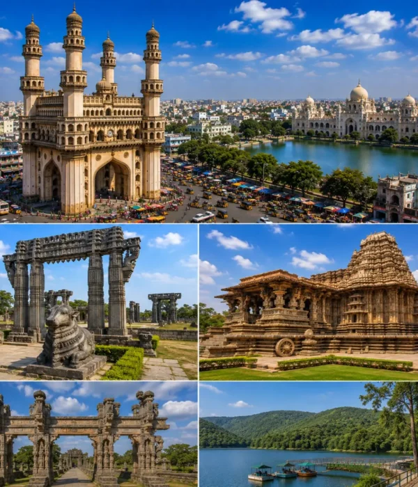 Hyderabad Warangal Ramappa Laknavaram Tour Package featuring Charminar, Warangal Fort, Ramappa Temple, Laknavaram Lake and Thousand Pillar Temple.