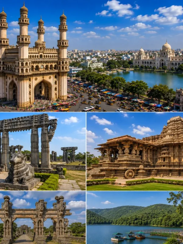 Hyderabad Warangal Ramappa Laknavaram Tour Package featuring Charminar, Warangal Fort, Ramappa Temple, Laknavaram Lake and Thousand Pillar Temple.