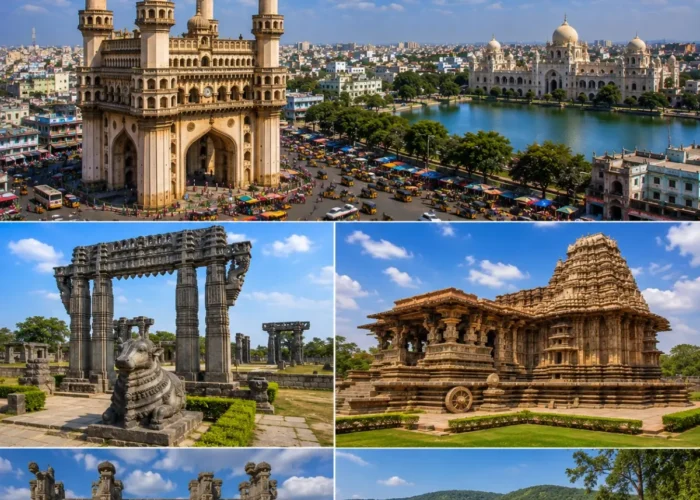 Hyderabad Warangal Ramappa Laknavaram Tour Package featuring Charminar, Warangal Fort, Ramappa Temple, Laknavaram Lake and Thousand Pillar Temple.