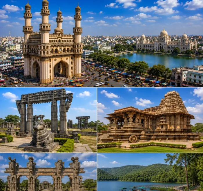 Hyderabad Warangal Ramappa Laknavaram Tour Package featuring Charminar, Warangal Fort, Ramappa Temple, Laknavaram Lake and Thousand Pillar Temple.