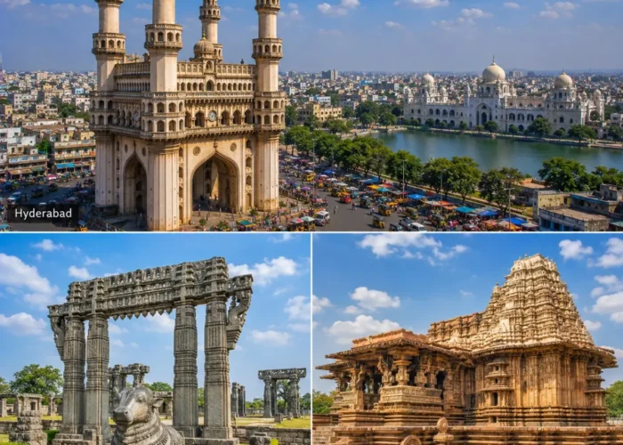 Hyderabad Warangal Ramappa Tour Package featuring Charminar, Warangal Fort, Ramappa Temple, Thousand Pillar Temple and Bhadrakali Lake.