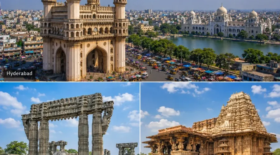 Hyderabad Warangal Ramappa Tour Package featuring Charminar, Warangal Fort, Ramappa Temple, Thousand Pillar Temple and Bhadrakali Lake.