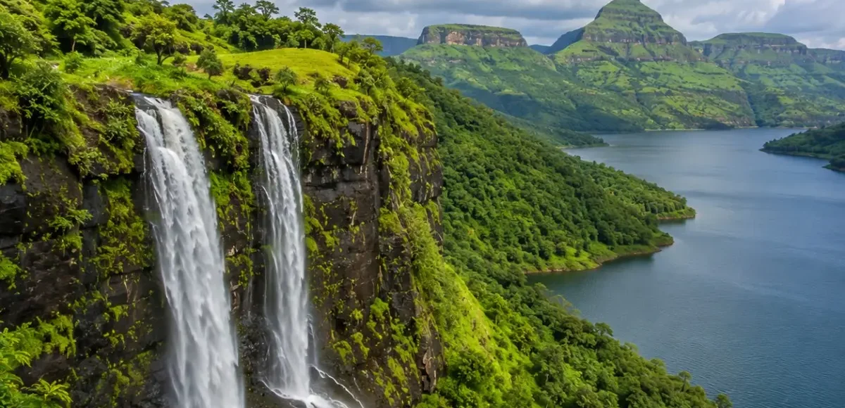 Igatpuri Bhandardara Tour Package featuring Arthur Lake, Randha Falls, Wilson Dam, Kalsubai Peak, Camel Valley and lush Sahyadri landscapes.