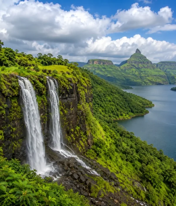 Igatpuri Bhandardara Tour Package featuring Arthur Lake, Randha Falls, Wilson Dam, Kalsubai Peak, Camel Valley and lush Sahyadri landscapes.