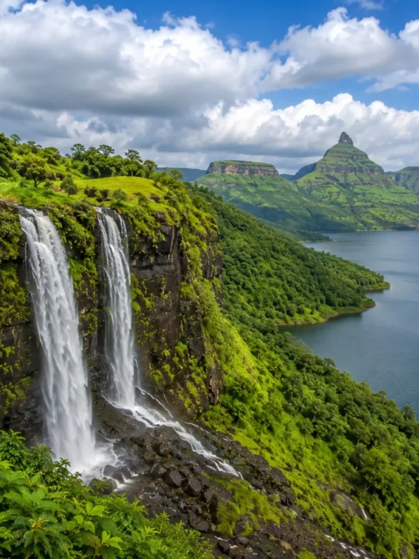 Igatpuri Bhandardara Tour Package featuring Arthur Lake, Randha Falls, Wilson Dam, Kalsubai Peak, Camel Valley and lush Sahyadri landscapes.