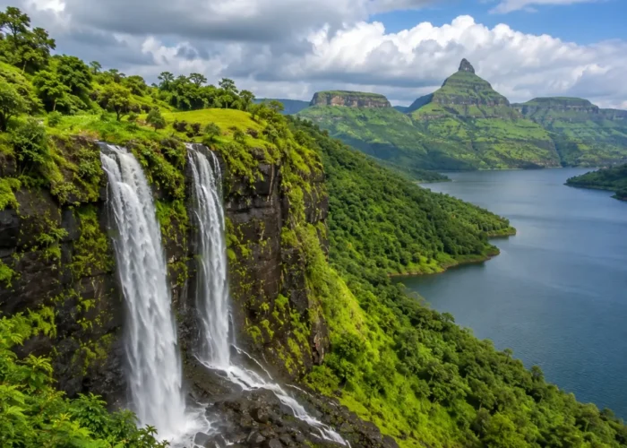 Igatpuri Bhandardara Tour Package featuring Arthur Lake, Randha Falls, Wilson Dam, Kalsubai Peak, Camel Valley and lush Sahyadri landscapes.