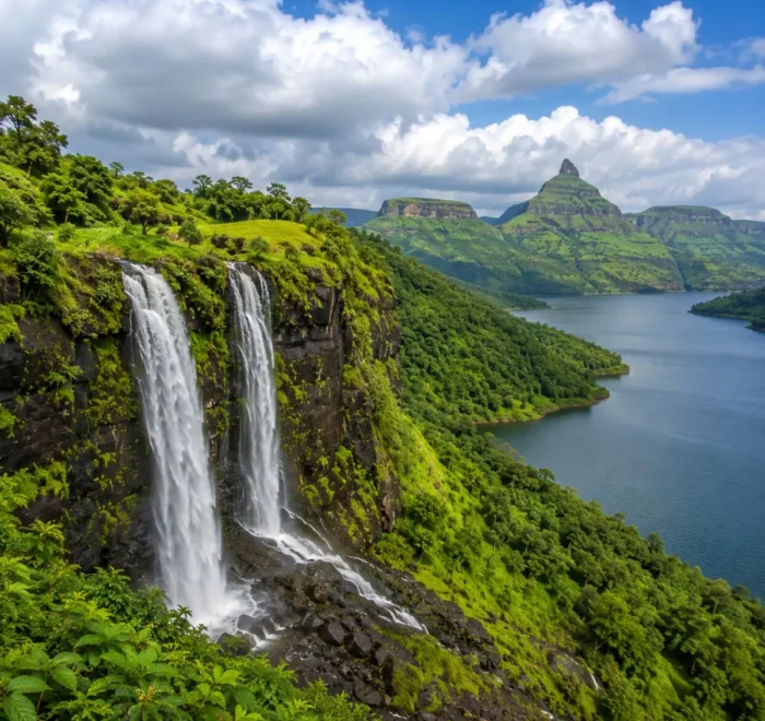 Igatpuri Bhandardara Tour Package featuring Arthur Lake, Randha Falls, Wilson Dam, Kalsubai Peak, Camel Valley and lush Sahyadri landscapes.