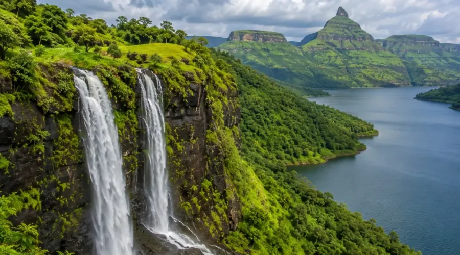 Igatpuri Bhandardara Tour Package featuring Arthur Lake, Randha Falls, Wilson Dam, Kalsubai Peak, Camel Valley and lush Sahyadri landscapes.