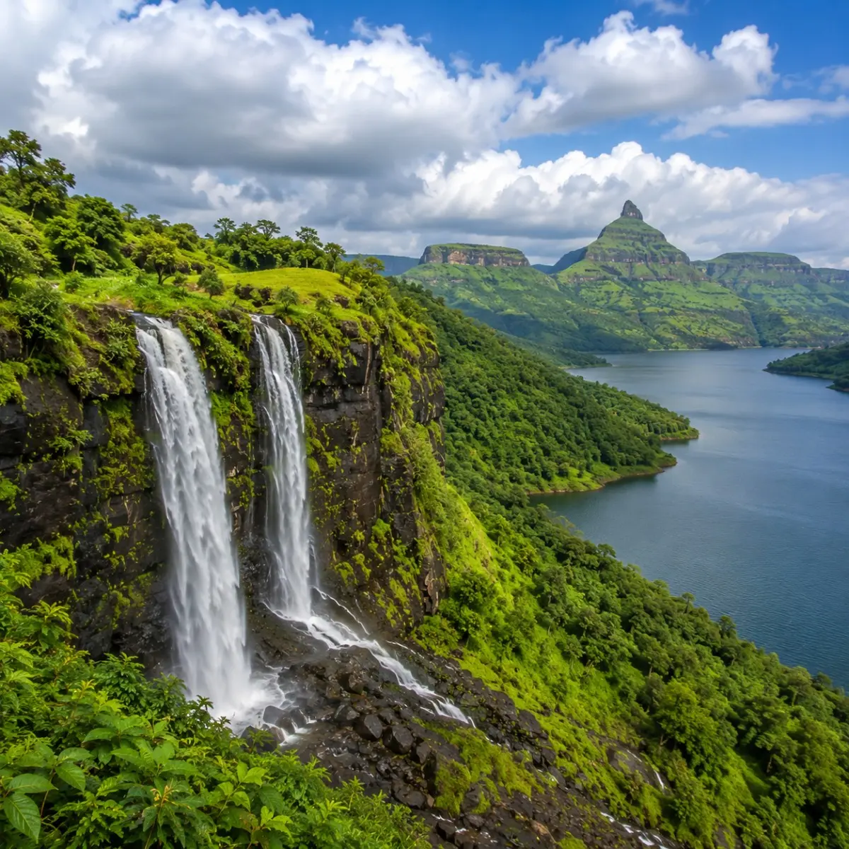 Igatpuri Bhandardara Tour Package featuring Arthur Lake, Randha Falls, Wilson Dam, Kalsubai Peak, Camel Valley and lush Sahyadri landscapes.