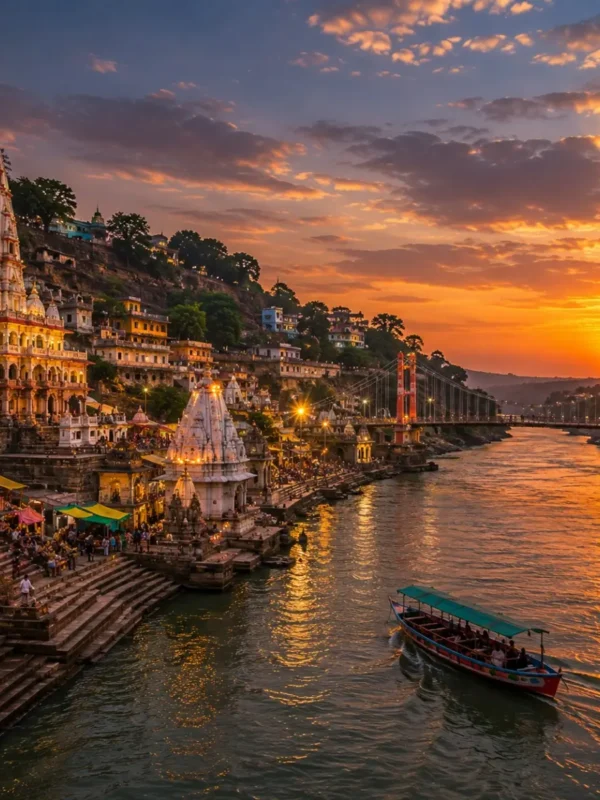 Indore Ujjain Omkareshwar Tour Package featuring Mahakaleshwar Jyotirlinga, Omkareshwar Temple, Rajwada Palace, Lal Bagh Palace and Ram Ghat.