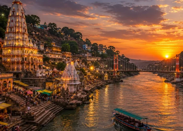 Indore Ujjain Omkareshwar Tour Package featuring Mahakaleshwar Jyotirlinga, Omkareshwar Temple, Rajwada Palace, Lal Bagh Palace and Ram Ghat.