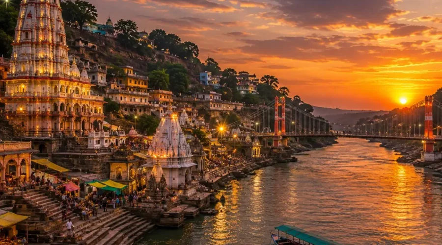 Indore Ujjain Omkareshwar Tour Package featuring Mahakaleshwar Jyotirlinga, Omkareshwar Temple, Rajwada Palace, Lal Bagh Palace and Ram Ghat.