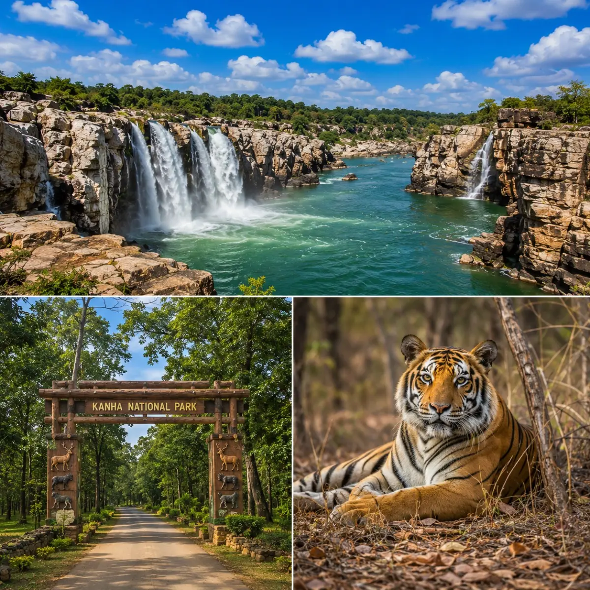 Jabalpur Kanha Bandhavgarh Tour Package featuring Marble Rocks, Dhuandhar Falls, Kanha National Park, Bandhavgarh National Park and Bengal Tigers.