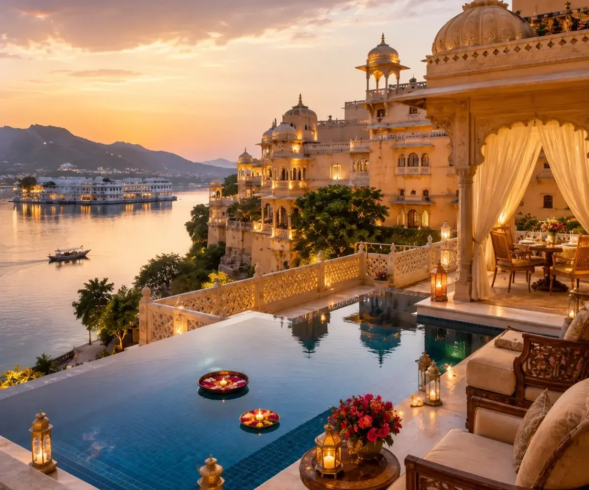 Jaipur Jodhpur Udaipur Palace Tour Package featuring Amber Fort, Mehrangarh Fort, City Palace Udaipur, Lake Pichola and heritage palace hotels.