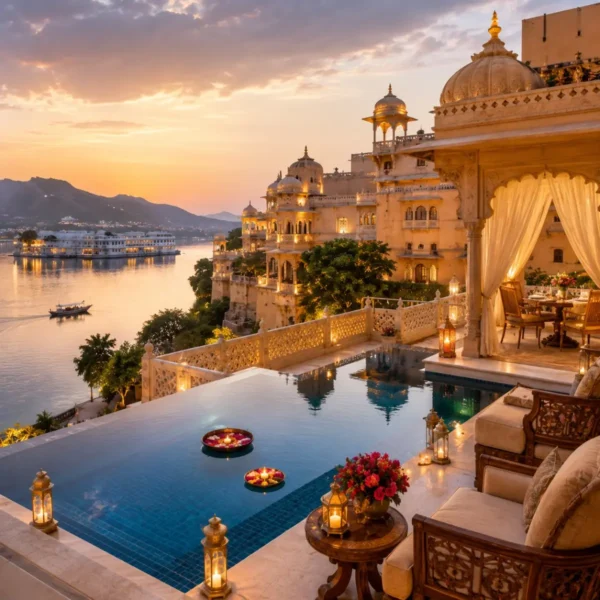 Jaipur Jodhpur Udaipur Palace Tour Package featuring Amber Fort, Mehrangarh Fort, City Palace Udaipur, Lake Pichola and heritage palace hotels.