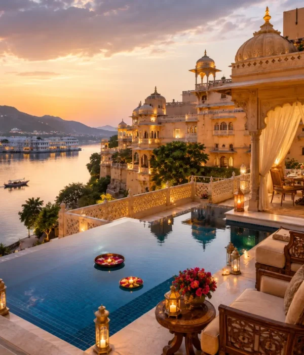 Jaipur Jodhpur Udaipur Palace Tour Package featuring Amber Fort, Mehrangarh Fort, City Palace Udaipur, Lake Pichola and heritage palace hotels.