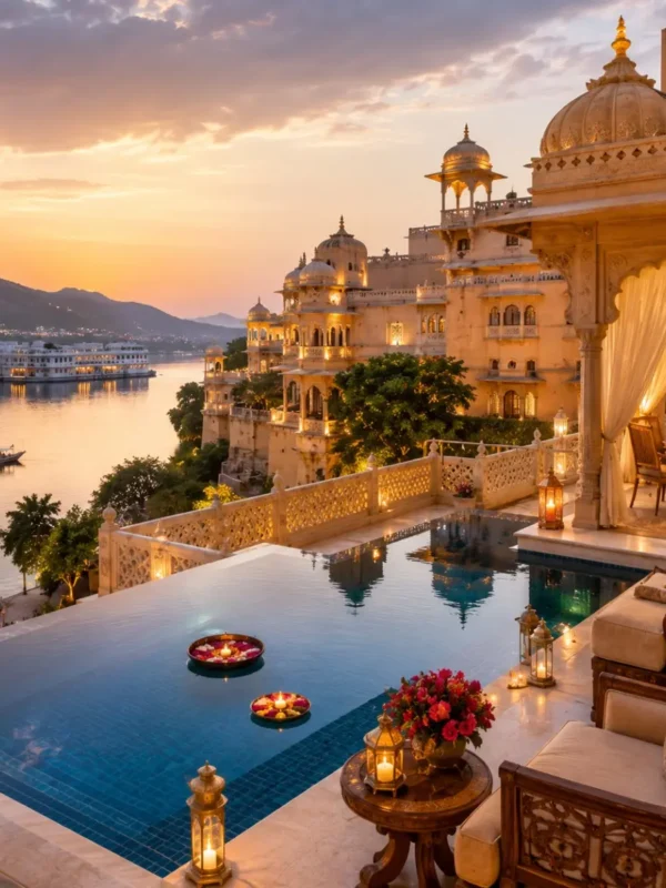 Jaipur Jodhpur Udaipur Palace Tour Package featuring Amber Fort, Mehrangarh Fort, City Palace Udaipur, Lake Pichola and heritage palace hotels.