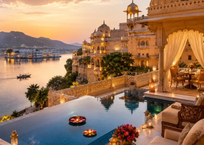 Jaipur Jodhpur Udaipur Palace Tour Package featuring Amber Fort, Mehrangarh Fort, City Palace Udaipur, Lake Pichola and heritage palace hotels.