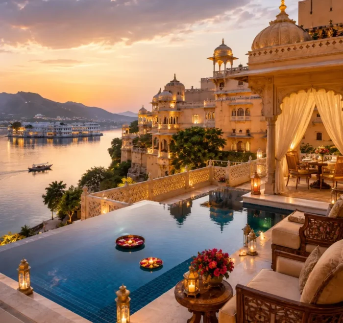 Jaipur Jodhpur Udaipur Palace Tour Package featuring Amber Fort, Mehrangarh Fort, City Palace Udaipur, Lake Pichola and heritage palace hotels.