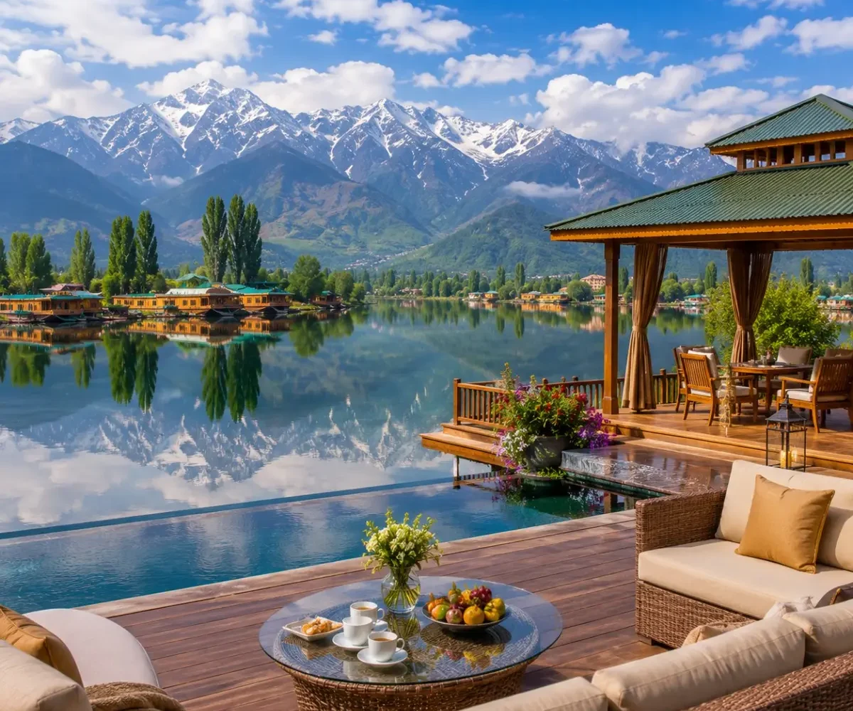 Kashmir Luxury Valley Tour Package featuring Dal Lake houseboats, Gulmarg Gondola, Pahalgam valleys, Sonamarg meadows and luxury resorts.