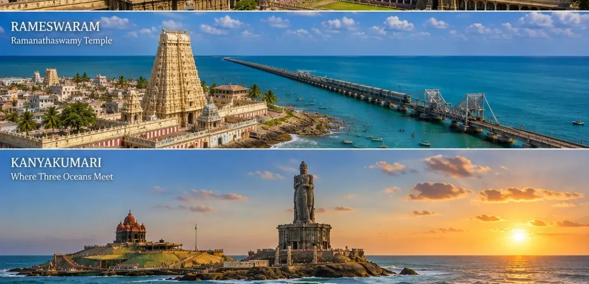 Madurai, Rameswaram, Kanyakumari & Kovalam Tour Package featuring Meenakshi Amman Temple, Pamban Bridge, Vivekananda Rock Memorial and Kovalam Beach