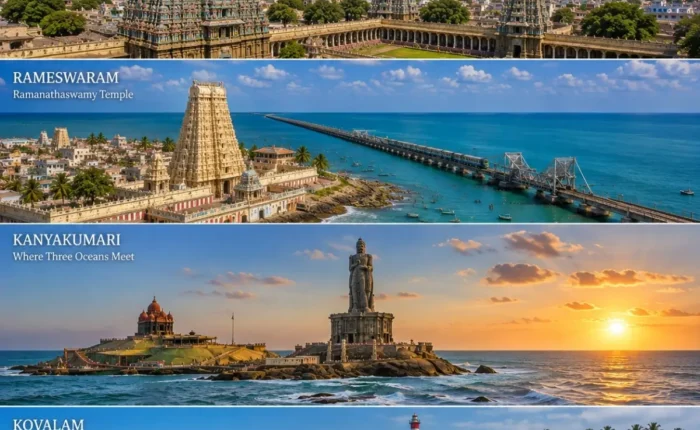 Madurai, Rameswaram, Kanyakumari & Kovalam Tour Package featuring Meenakshi Amman Temple, Pamban Bridge, Vivekananda Rock Memorial and Kovalam Beach