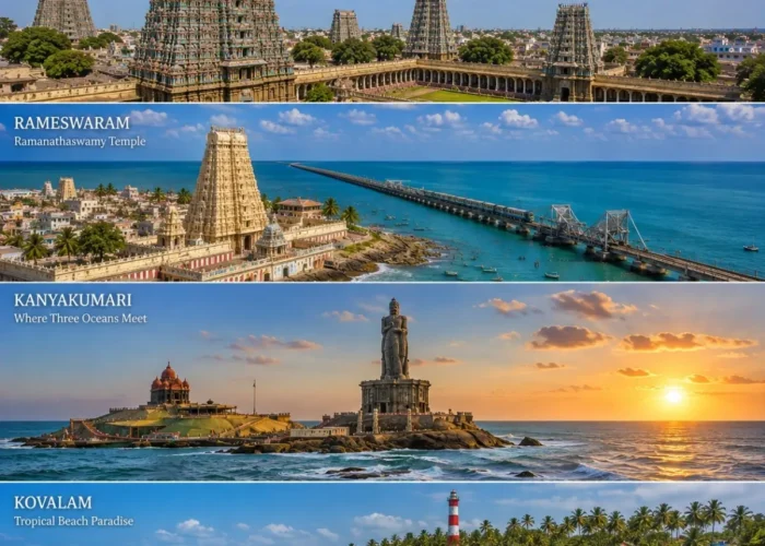 Madurai, Rameswaram, Kanyakumari & Kovalam Tour Package featuring Meenakshi Amman Temple, Pamban Bridge, Vivekananda Rock Memorial and Kovalam Beach